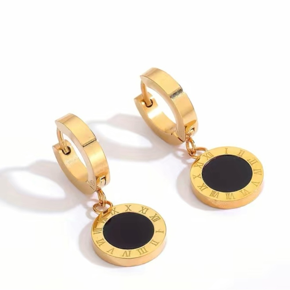 Elegant Gold and Black Roman Numeral Earrings